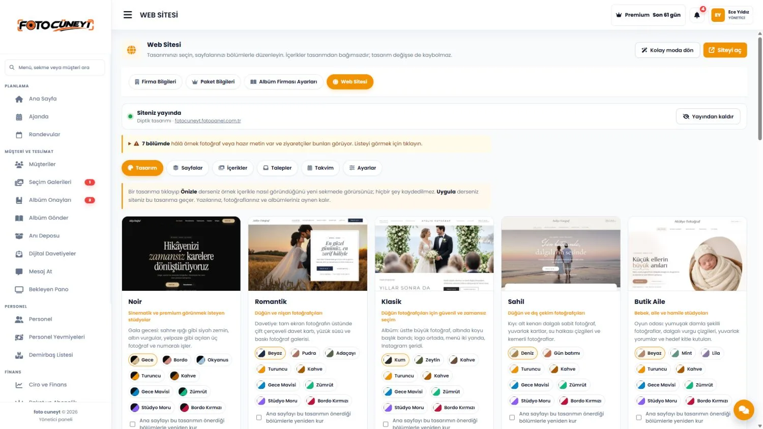 FotoPanel ile hazırlanan fotoğrafçı web sitesi örneği